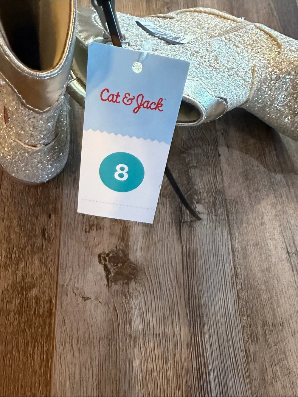 NWT Cat & Jack Kids Glitter Heart Cowboy Boots - Gold with Pink Accents Sz 8